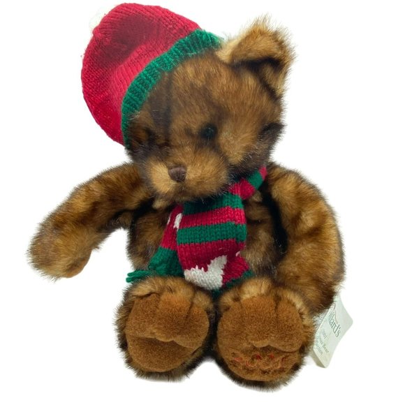 Dillard's 2001 18" Christmas Teddy Bear Plush Winter Cap Scarf Stuffed Animal - Picture 1 of 11